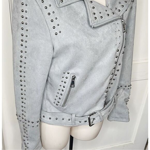 Vigoss Studded Faux Suede Moto Jacket Gray Size XSmall - Picture 3 of 7